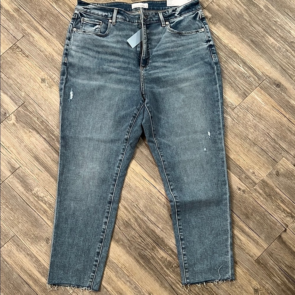 LOFT High Rise Skinny Curvy Distressed Jeans